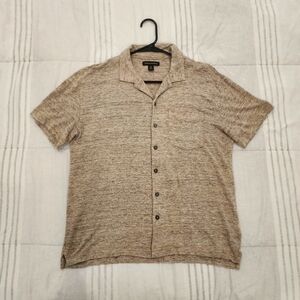 Banana Republic Mens Medium Linen Button-Down Short Sleeve Shirt Oatmeal Heather
